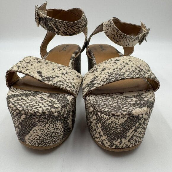 Qupid Blondie 20 Taupe Snake Platform Wedge Sandals Womens Size 6 - Picture 2 of 10